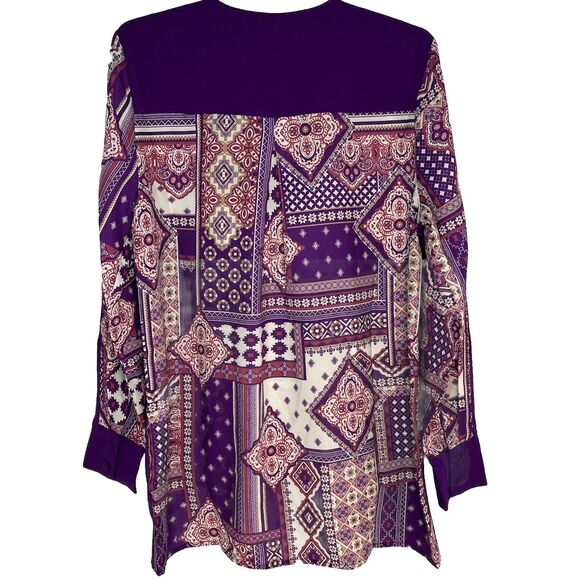 IMAN Global Chic Women’s Purple Geometric Print Draped Blouse Size Small New! - Picture 2 of 12